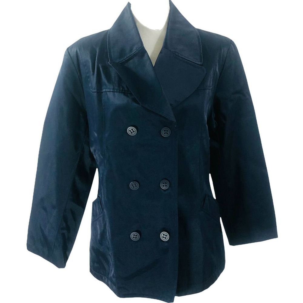 Guess Womens Size L Blue Lightweight Raincoat Peacoat Pea Coat Jacket NWOT